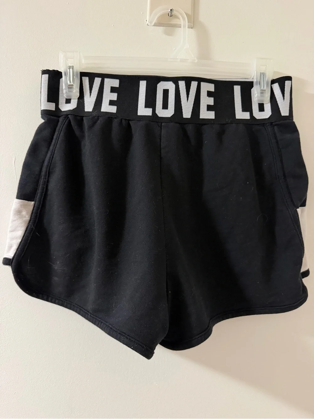 LOVE Branded Black Athletic Shorts with Contrast Panels